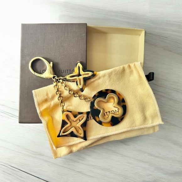 Louis Vuitton Gold & Tortoise Shell Keychain Bag Charm Set with Box & Dust Bag - Picture 1 of 11